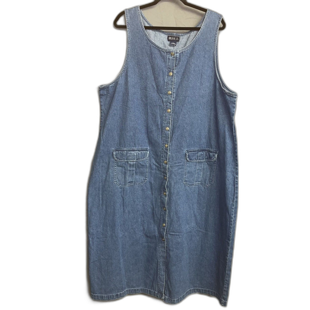 Vintage Blue J Denim Maxi Dress Sleeveless 90s Style Coastal Farm Cottagecore 3X